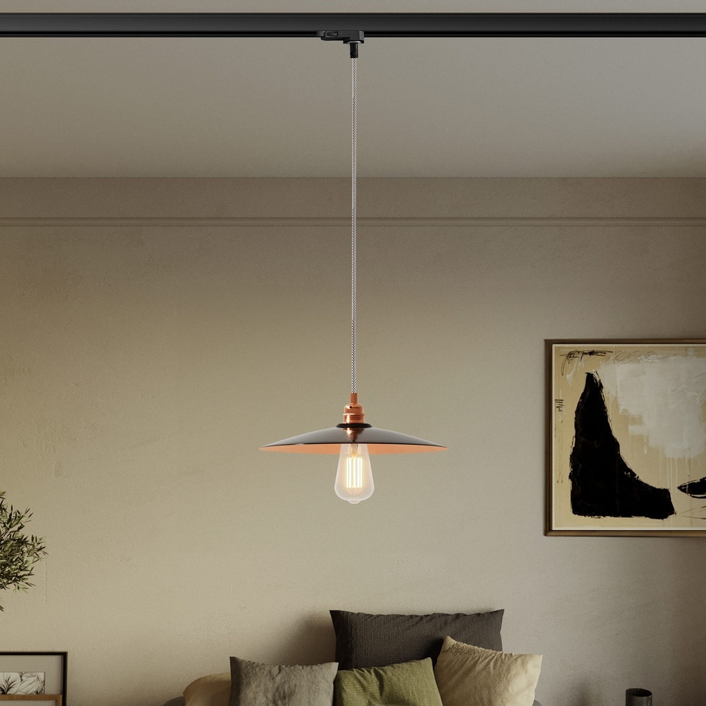 Track pendant lamp with ceramic Piatto lampshade – Without bulb, Black, Powergear – photo 2
