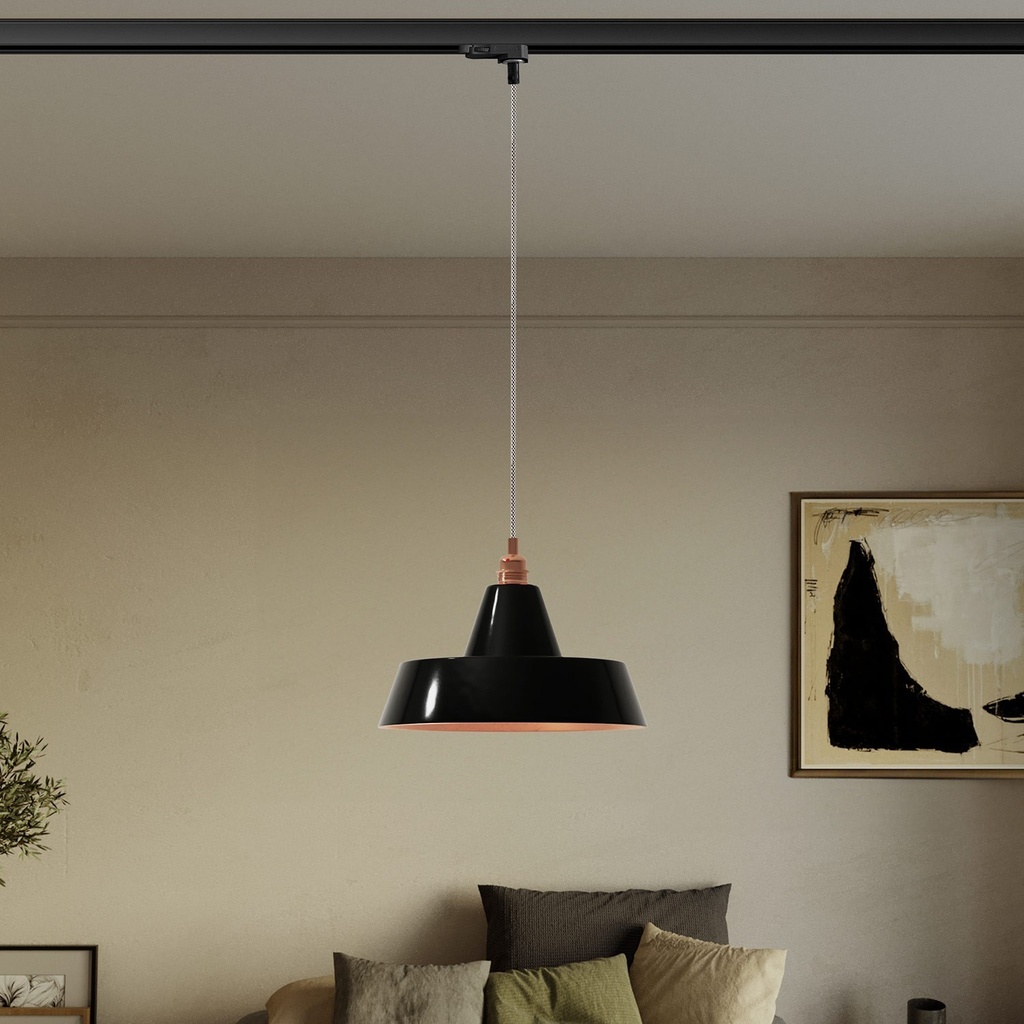 Lampada a sospensione a binario con paralume Industriale – Senza lampadina, Nero, Powergear – foto 2