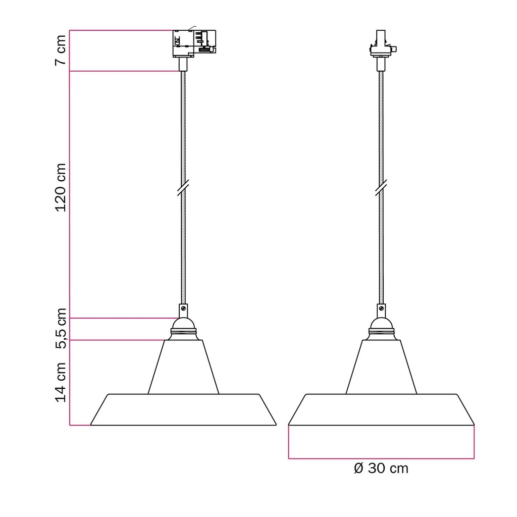 Lampada a sospensione a binario con paralume Industriale – Senza lampadina, Nero, Powergear – foto 6