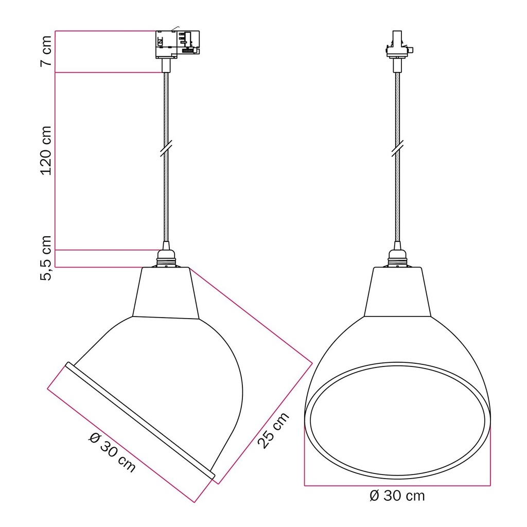 Lampada a sospensione per binari con paralume Broadway – Senza lampadina, Bianco, Powergear – foto 6