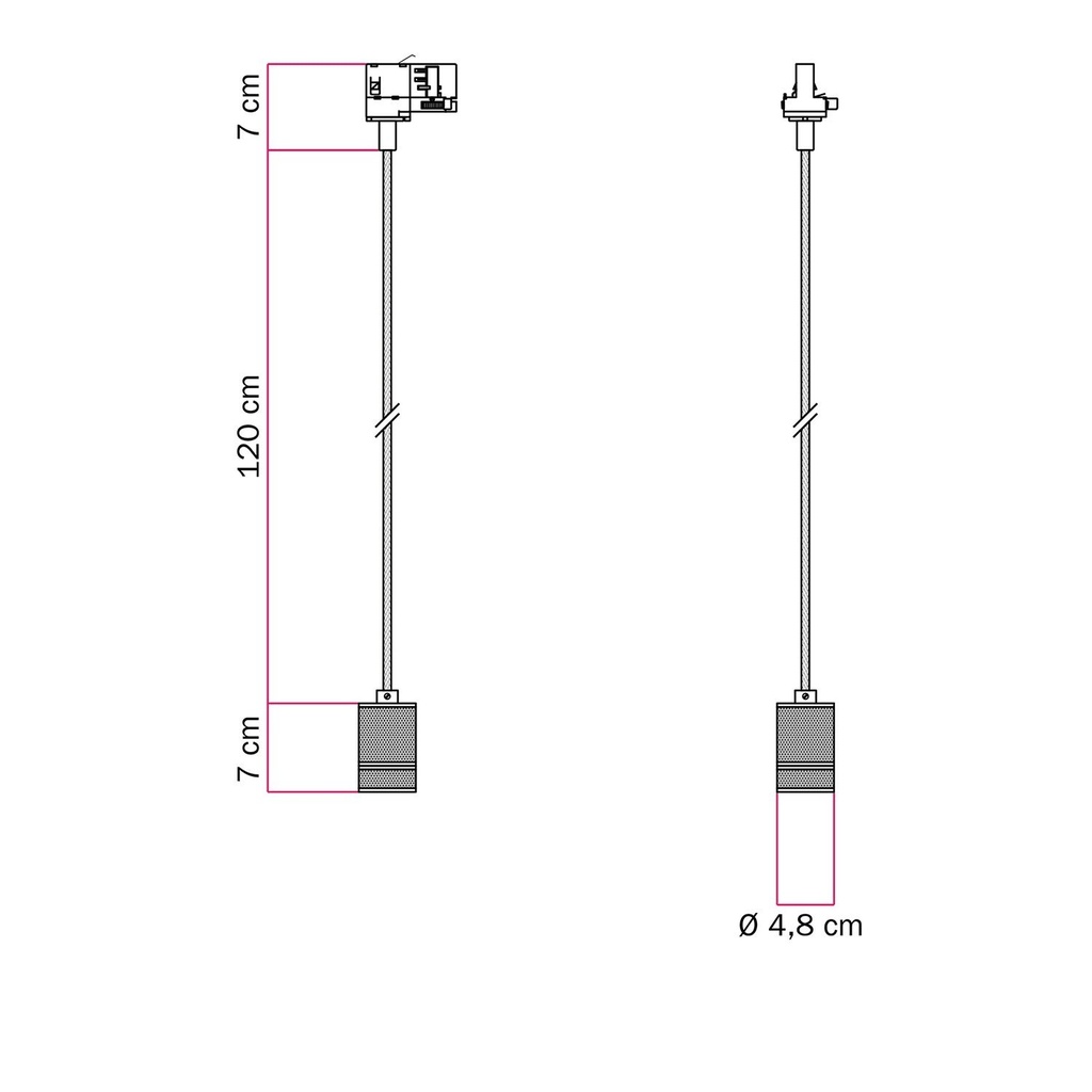 Track suspension lamp with knurled aluminium lamp holder – Without bulb, Brushed titanium, Powergear – photo 6