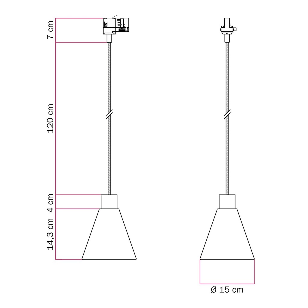 Lampada a sospensione per binari con paralume conico in legno – Senza lampadina, Bianco, Powergear – foto 5