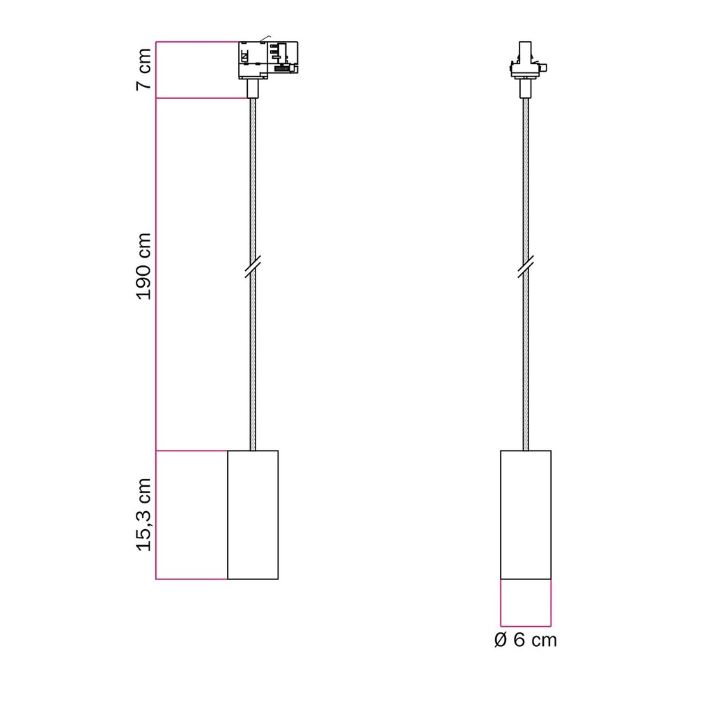 Suspension avec abat-jour Tub-E14 pour rails – Sans ampoule, Blanc, Powergear – photo 5