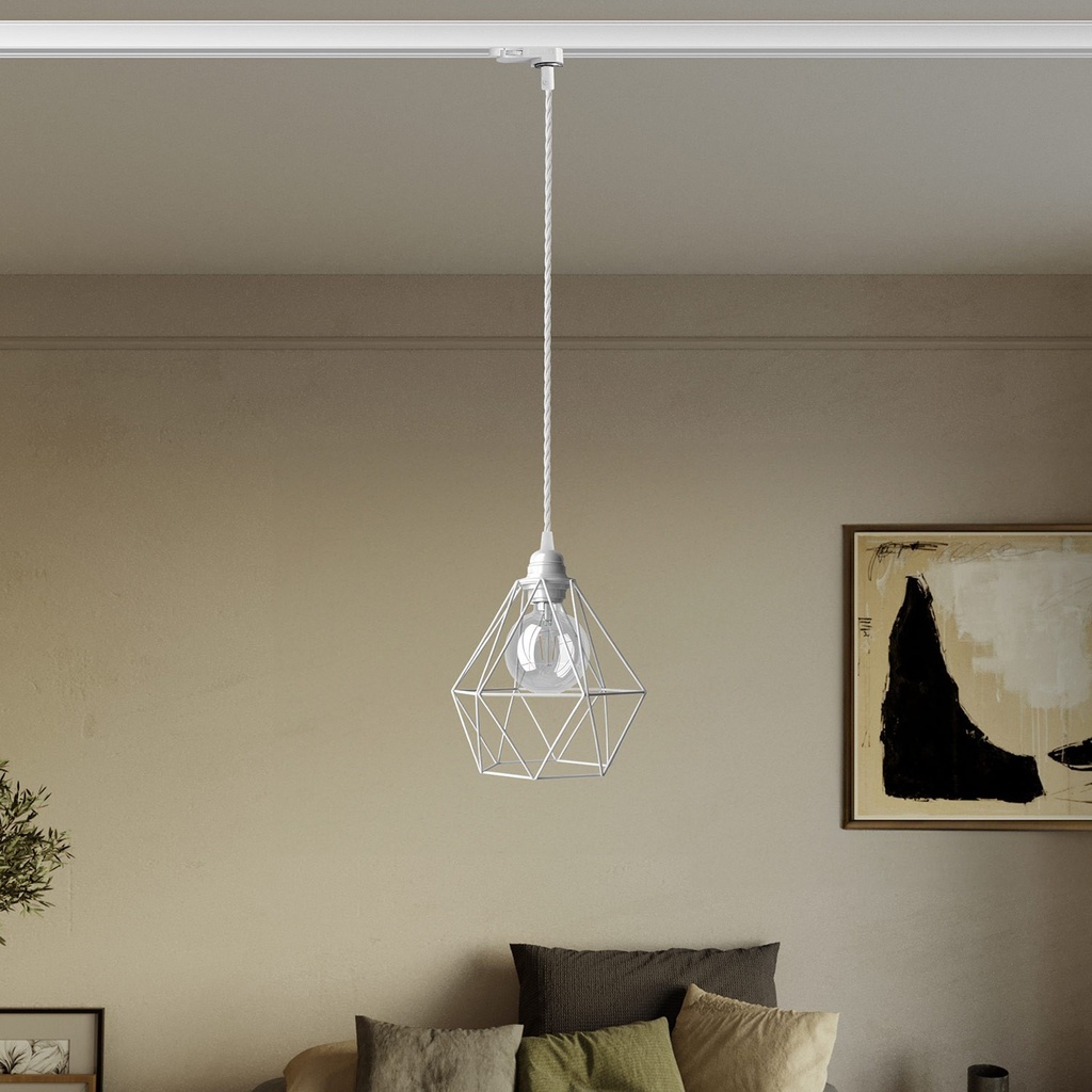 Suspension avec abat-jour cage Diamond pour rails – Sans ampoule, Blanc, Powergear – photo 2