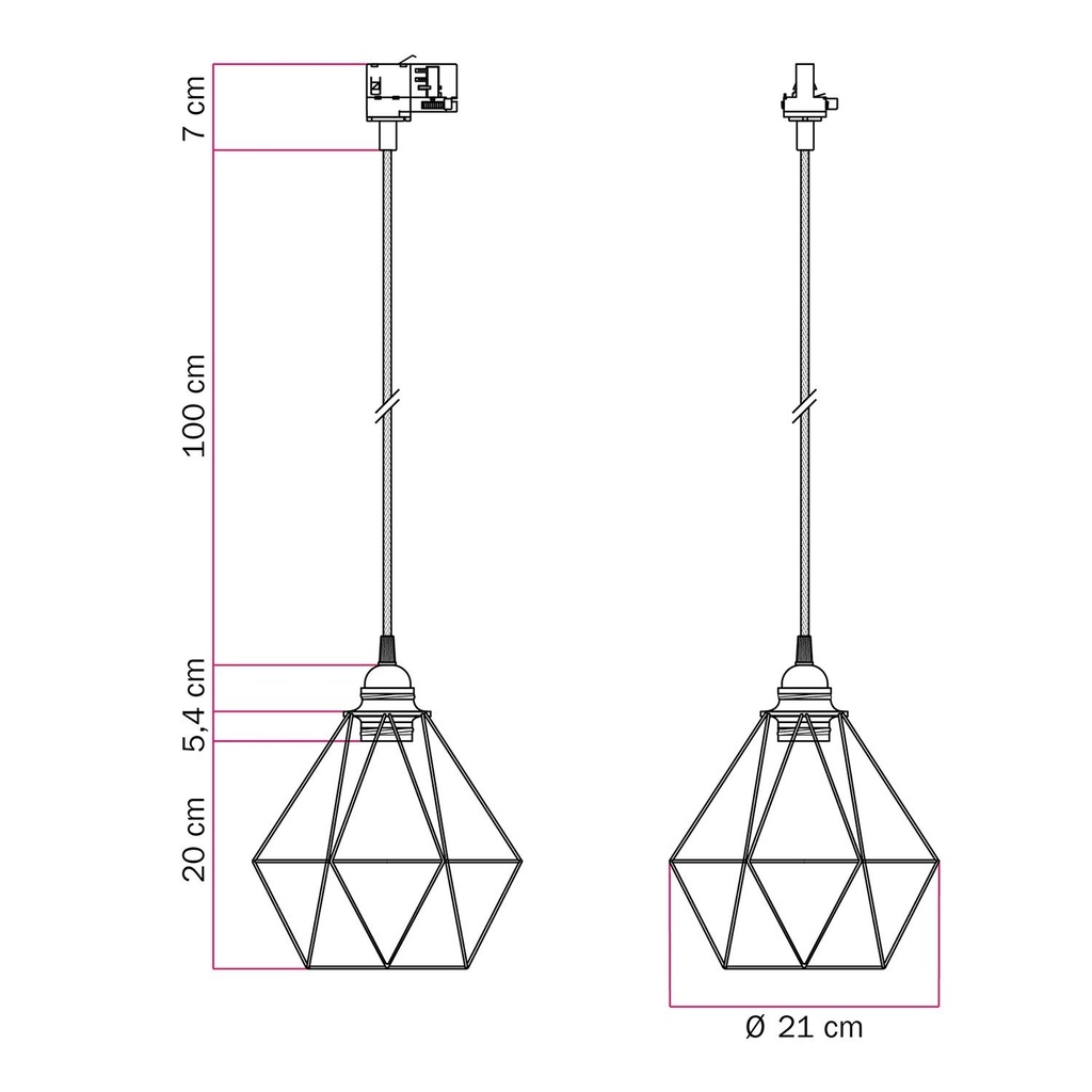 Suspension avec abat-jour cage Diamond pour rails – Sans ampoule, Blanc, Powergear – photo 6