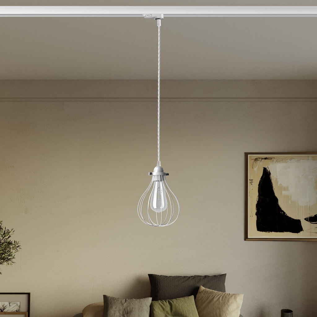 Suspension with Drop cage lampshade for tracks – Without bulb, White, Powergear – photo 2