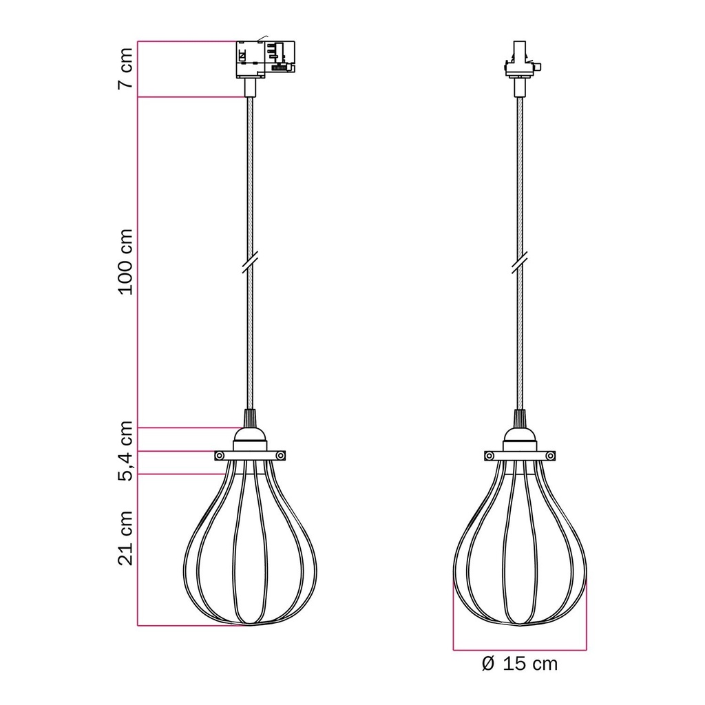 Suspension with Drop cage lampshade for tracks – Without bulb, White, Powergear – photo 6