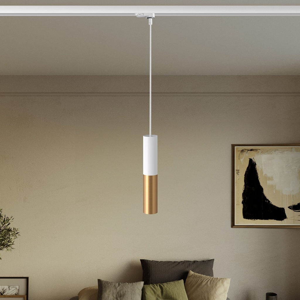 Pendelleuchte für Schiene mit Doppelschirm Tub-E14 – Ohne Leuchtmittel, Weiß und satiniertes Bronze, Powergear – Foto 2