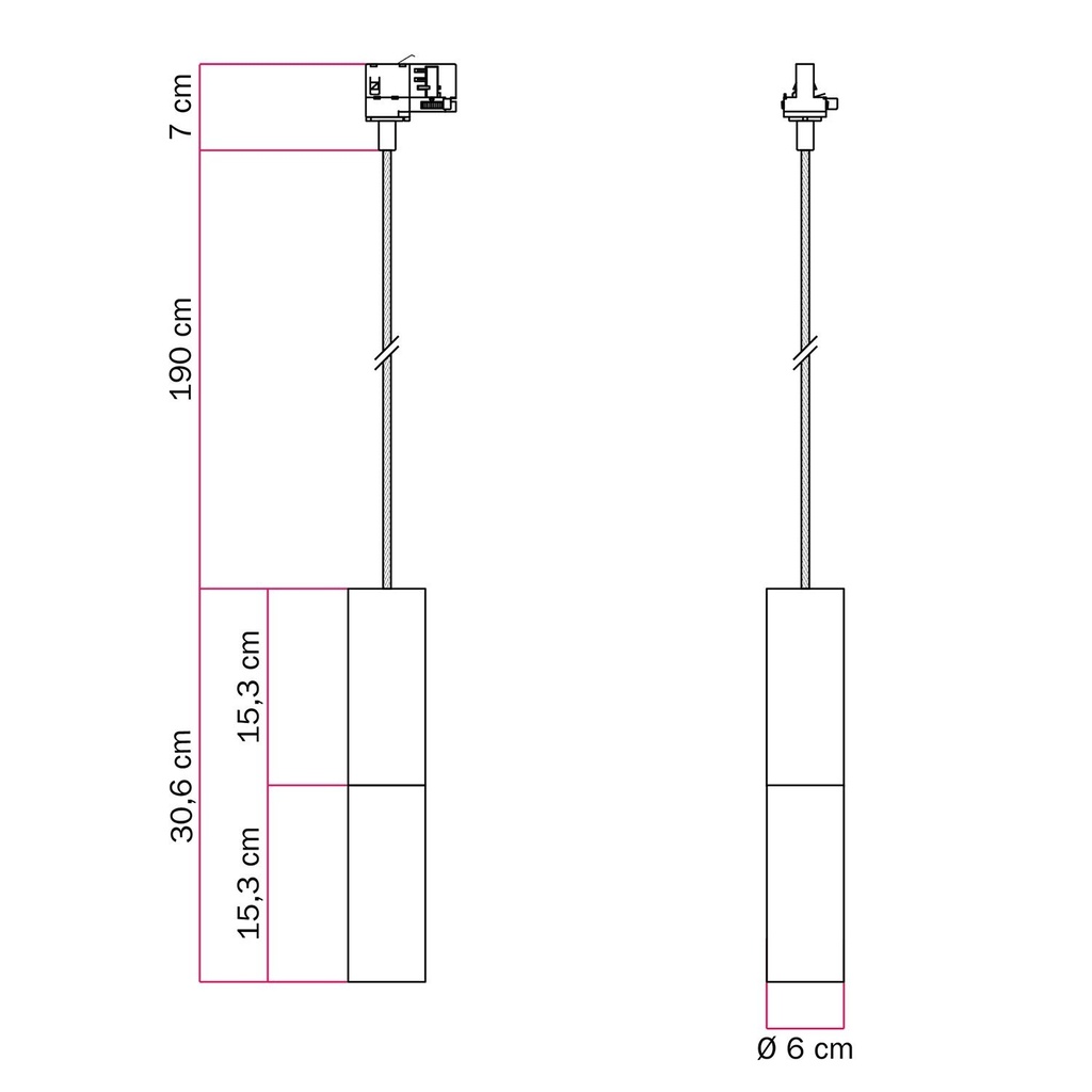 Pendelleuchte für Schiene mit Doppelschirm Tub-E14 – Ohne Leuchtmittel, Weiß und satiniertes Bronze, Powergear – Foto 6