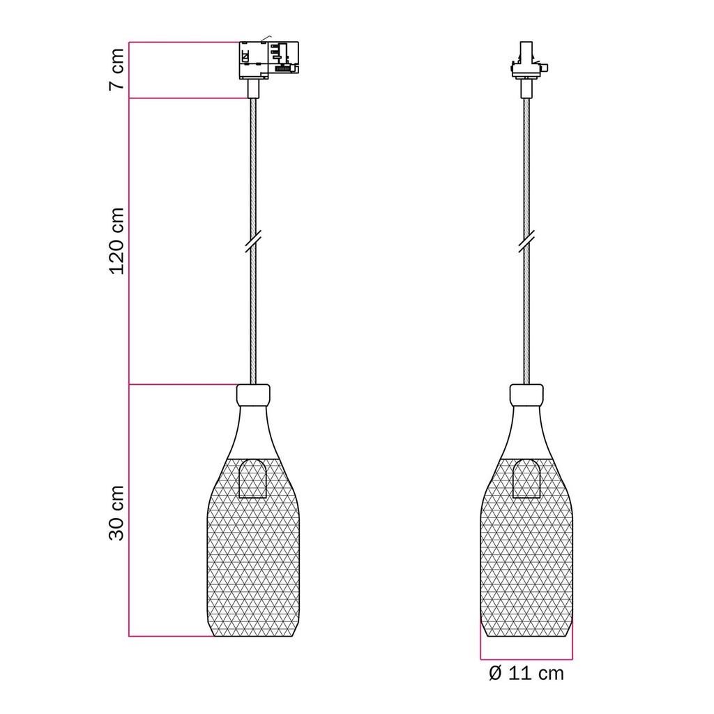 Track suspension lamp with Magnum bottle shade – Without bulb, Powergear – photo 6