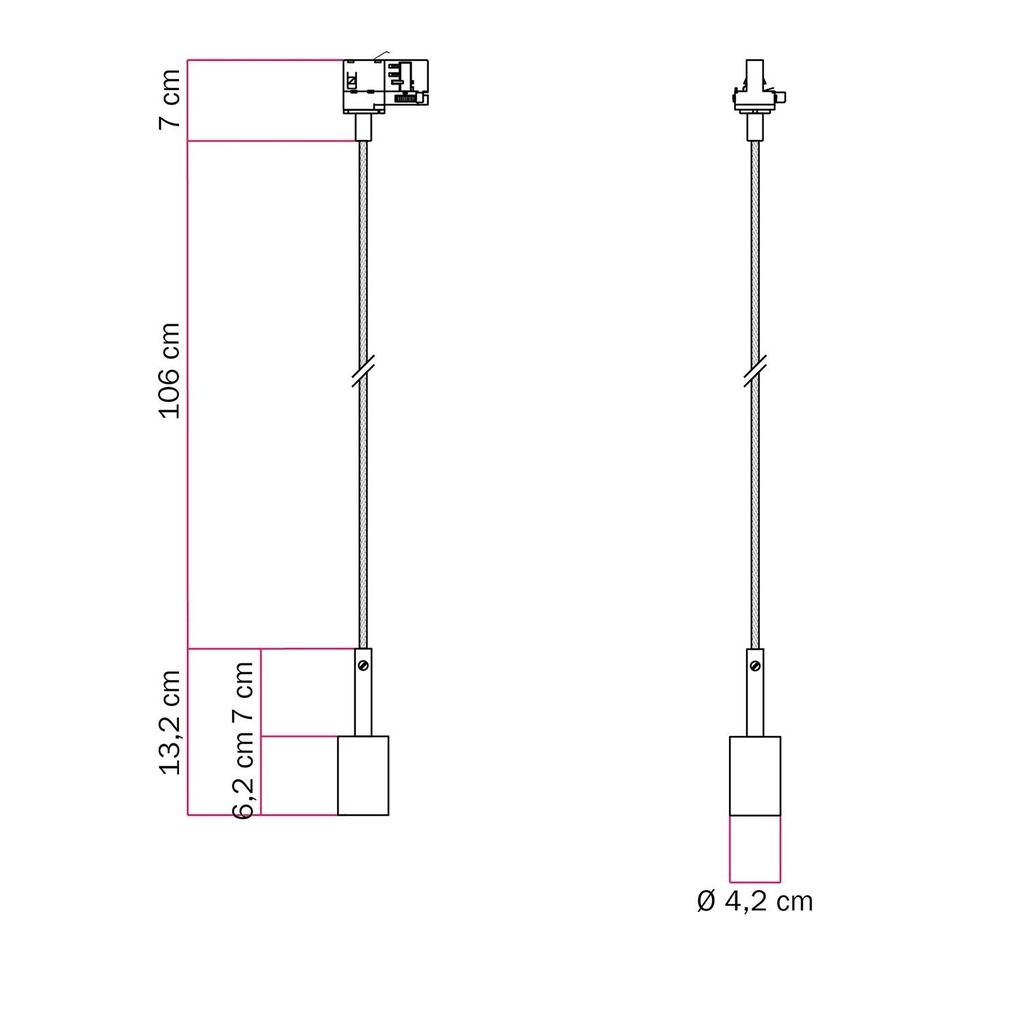 Lampada a sospensione per binario 7 – Senza lampadina, Rame bianco, Powergear – foto 6