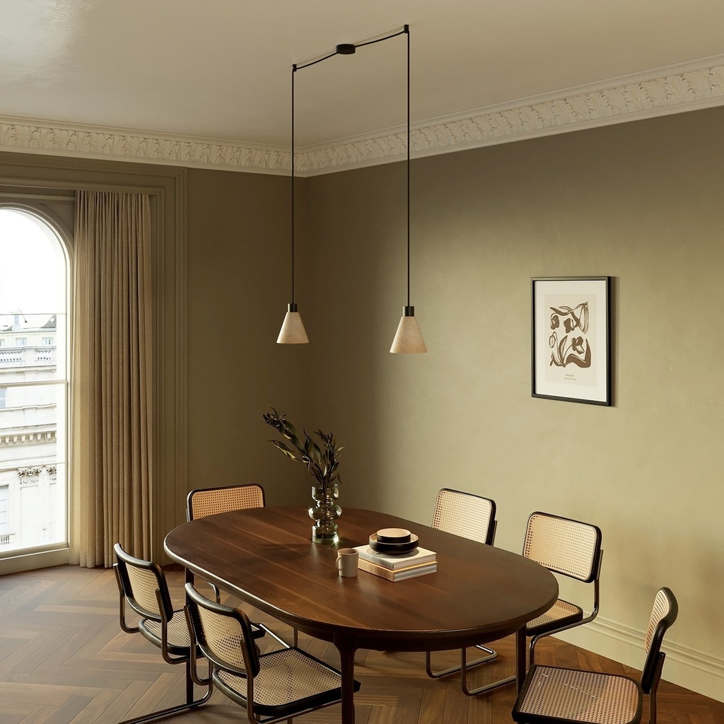 2-drop pendant lamp with wooden conical lampshades – Without bulb, Black – photo 3