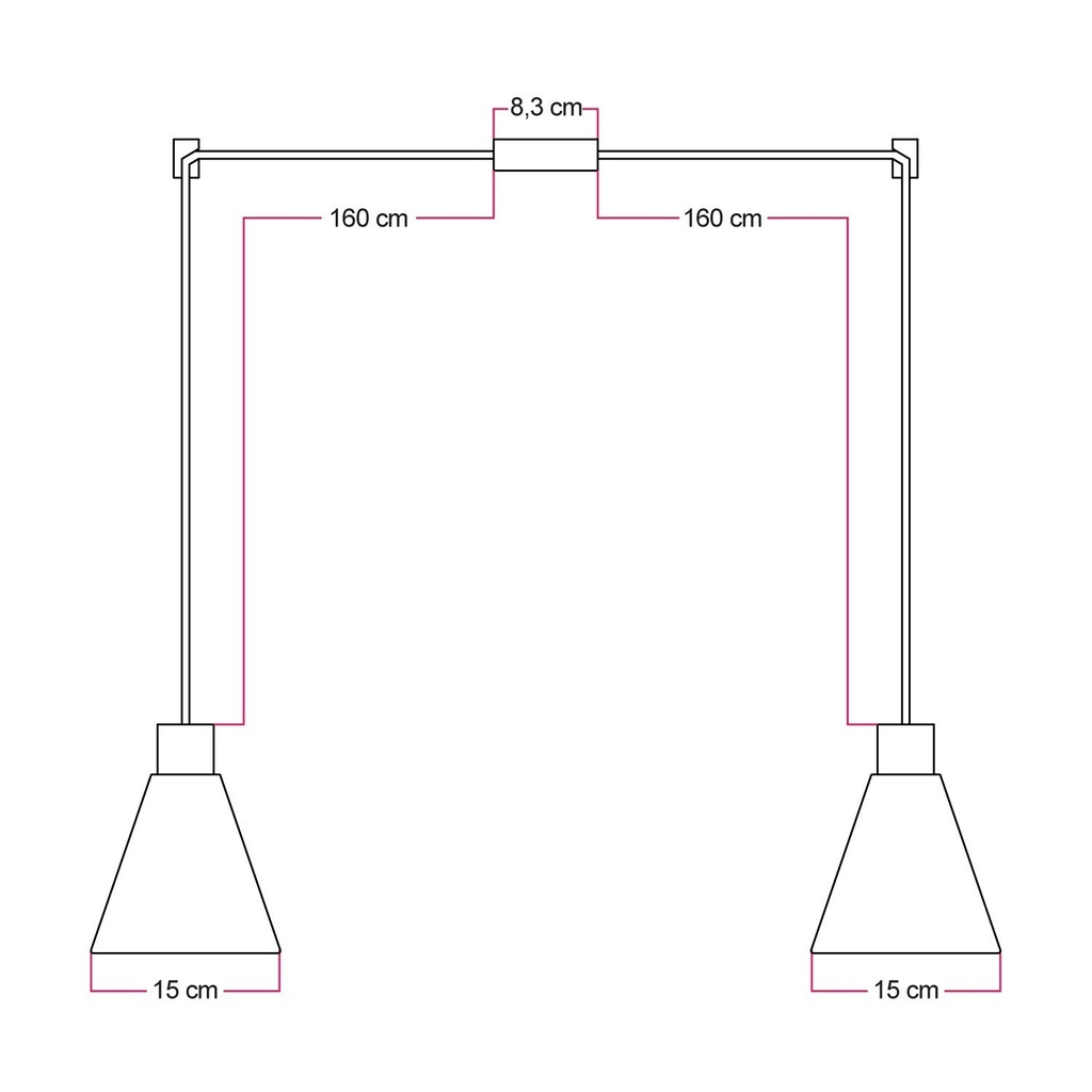 2-drop pendant lamp with wooden conical lampshades – Without bulb, Black – photo 5