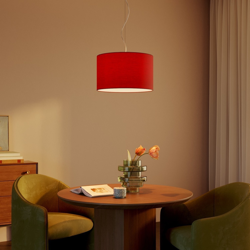 Hängeleuchte Cilindro Small mit Lampenschirm – Ohne Leuchtmittel, Rotes Textil, Ohne Diffusor – Foto 2