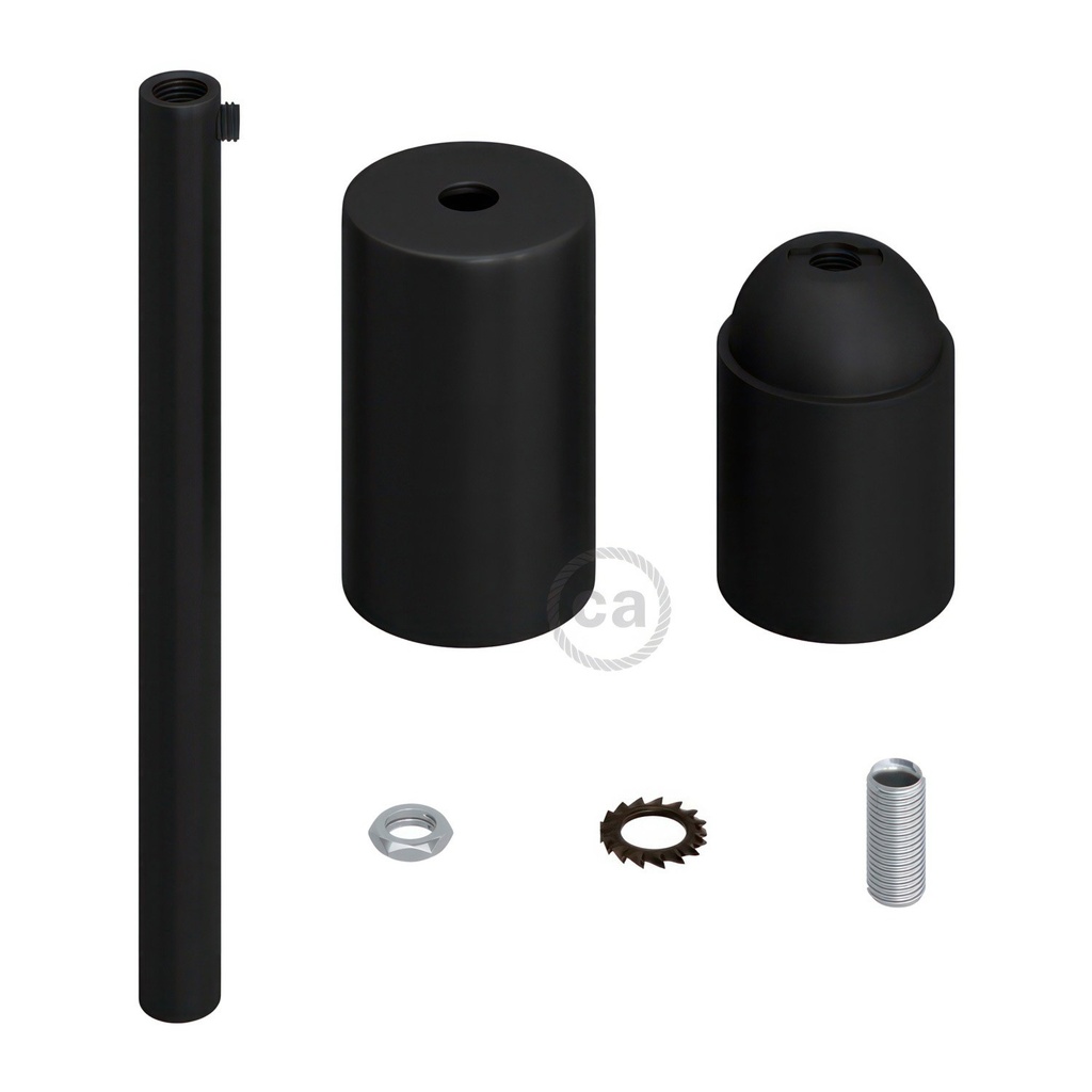 Kit portalampada E27 cilindrico in metallo con serracavo da 15 cm – Nero – foto 2