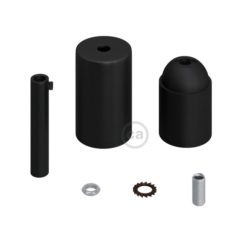 Kit portalampada E27 cilindrico in metallo con serracavo da  1