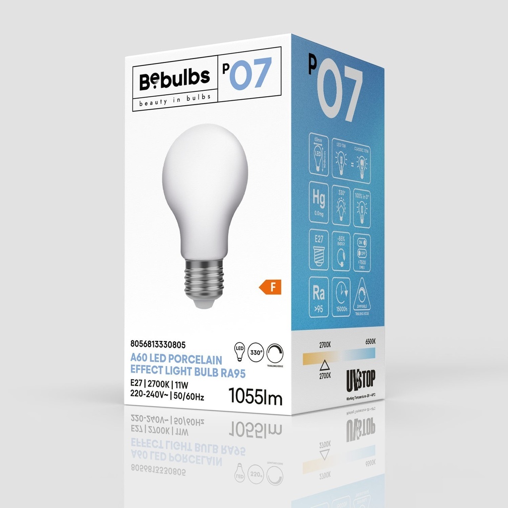 Ampoule LED effet porcelaine CRI 95 A60 11W 1055Lm E27 2700K dimmable - P07 – photo 4