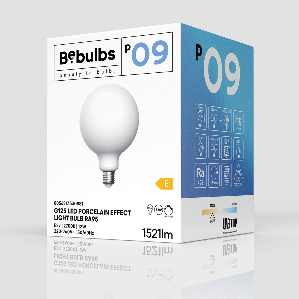 Ampoule LED effet porcelaine CRI 95 G125 12W 1521Lm E27 2700K dimmable - P09 – photo 4