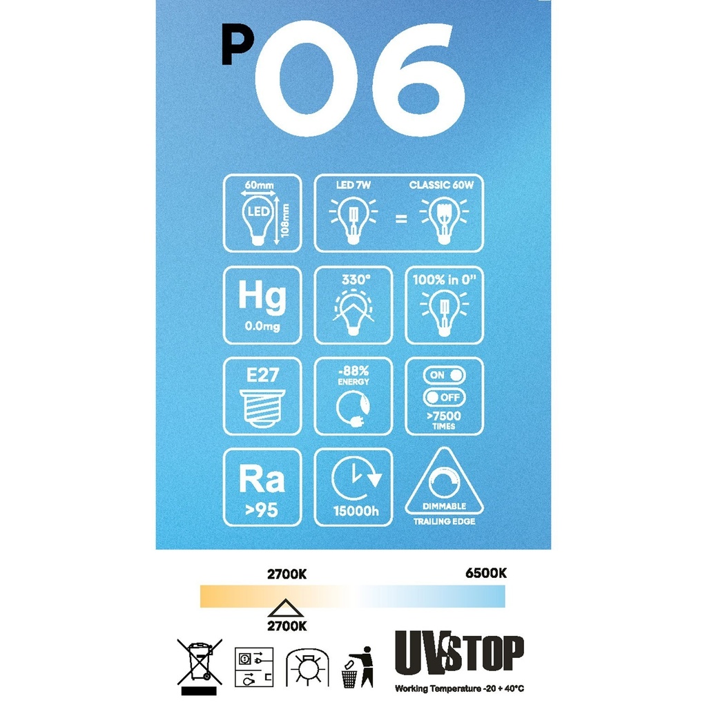 LED-Leuchtmittel Porzellan-Effekt CRI 95 A60 7W 640Lm E27 2700K dimmbar - P06 – Foto 5