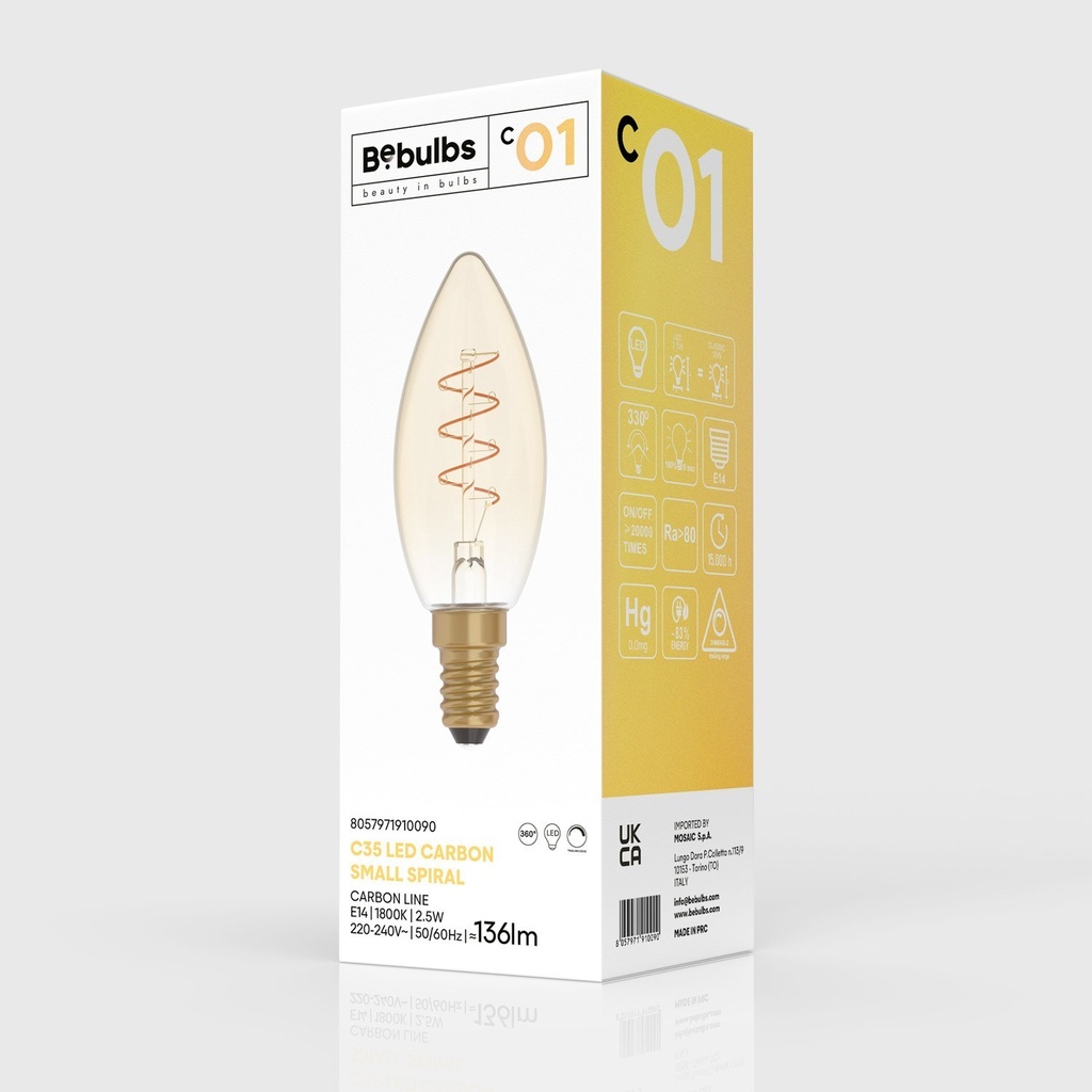 Lampadina LED dorata Carbon Line con filamento a spirale curvo, candela C35 2,5W 136Lm E14 1800K dimmerabile - C01 – foto 4