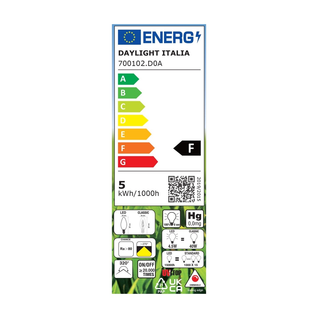 Lampadina LED Oliva trasparente 4.5W 470Lm E14 2700K 1