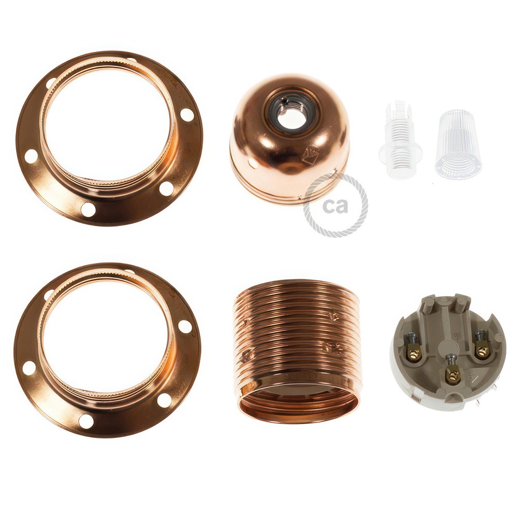 E27-Lampenfassungs-Kit aus Metall mit Doppelring für Lampenschirm – Kupfer, Konisch – Foto 2