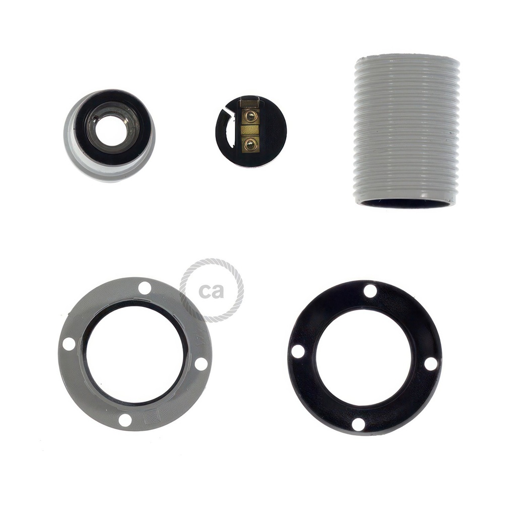E14 bakelite lamp holder kit with double ring for lampshade – White – photo 3