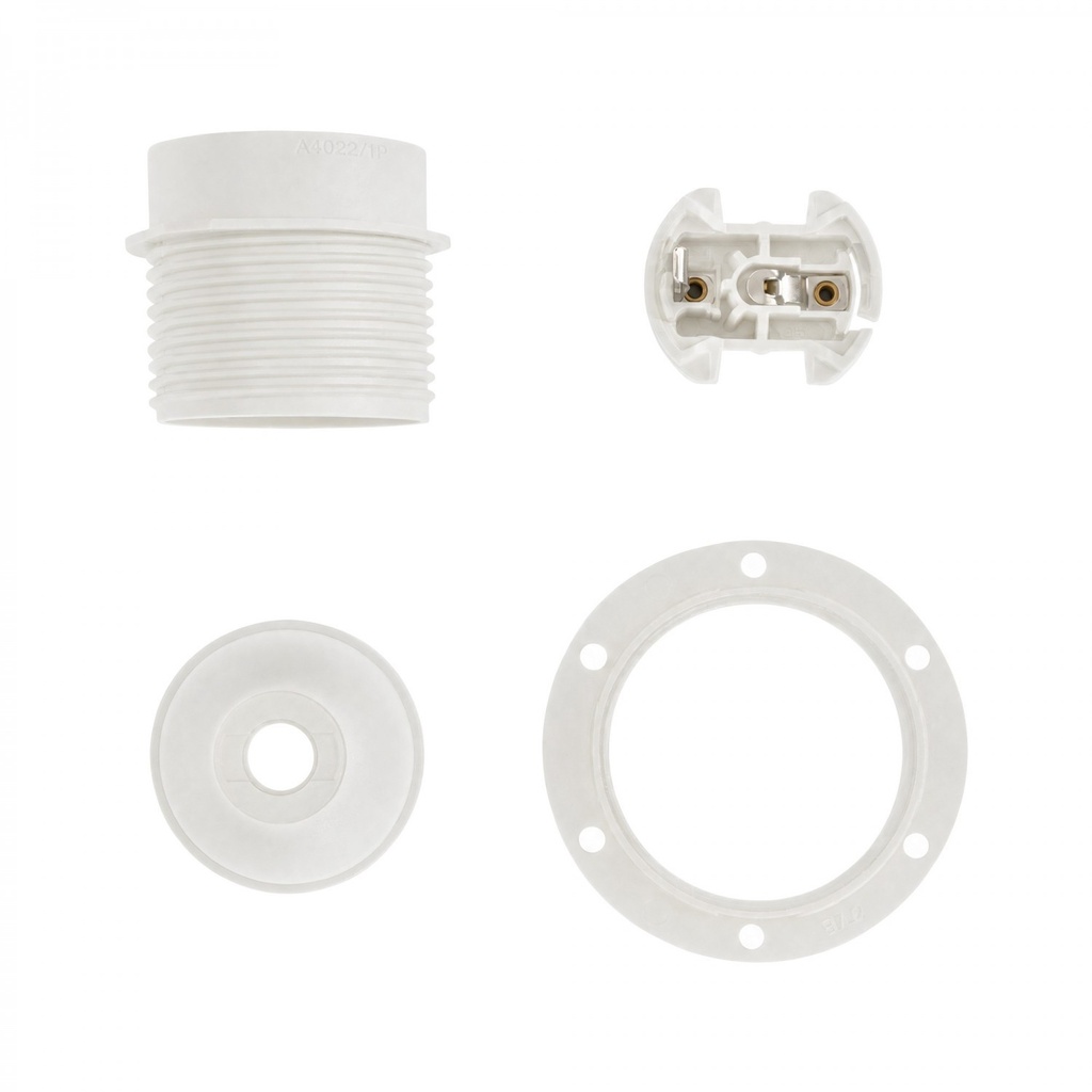 Douille E27 en thermoplastique avec jupe semi-filetée et bague – Blanc – photo 2
