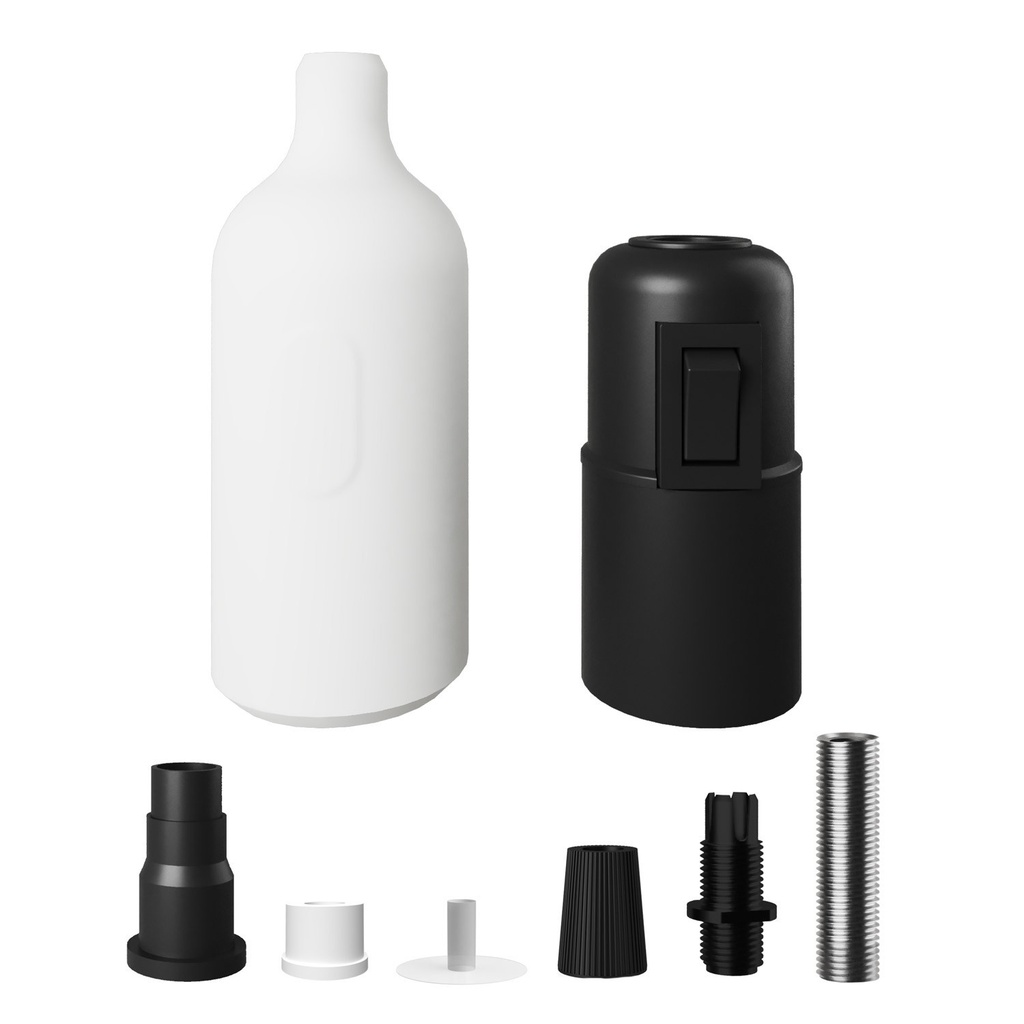 Silicone E27 lamp holder kit with switch and hidden cable clamps – white – photo 2