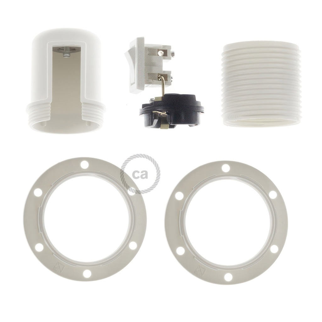 Kit douille E27 en thermoplastique avec double bague pour abat-jour et interrupteur – Blanc – photo 3