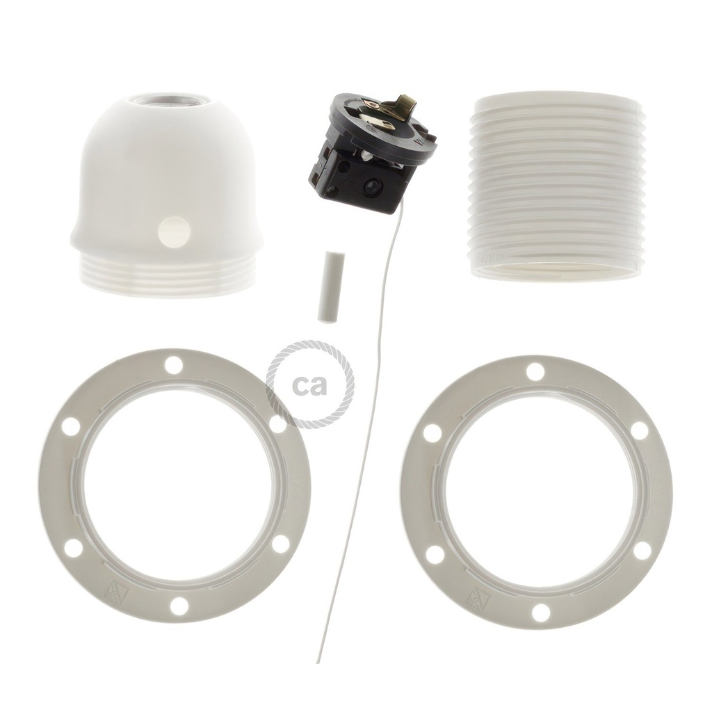 Kit douille E27 en thermoplastique avec double bague pour abat-jour et interrupteur à tirette – Blanc – photo 3