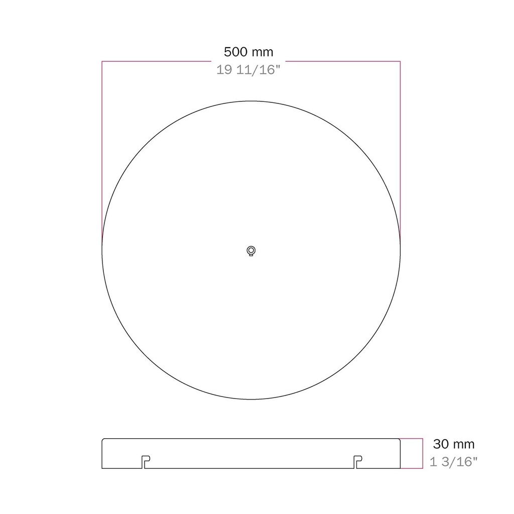 Round aluminium ceiling rose Ø 50 cm with mounting bracket and earth cable, 1 front cable entry – black, No side holes – photo 5