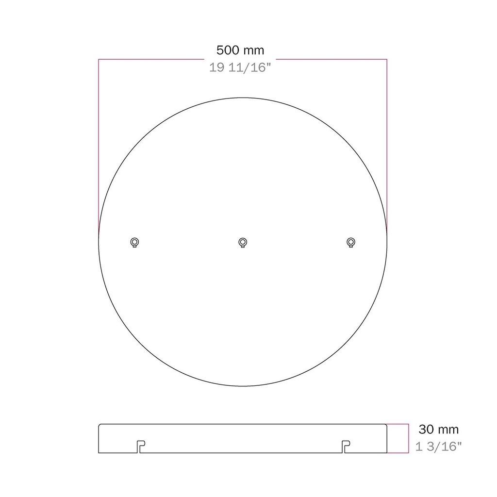 Rosace ronde en aluminium Ø 50 cm avec support, 3 trous frontaux alignés – Noir, Aucun trou latéral – photo 5
