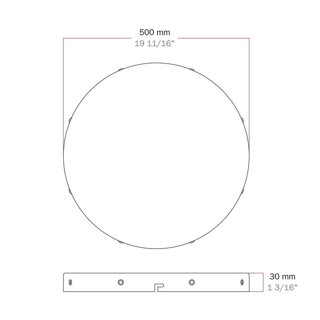 Rosace ronde en aluminium Ø 50 cm avec support de fixation et câble de terre, avec 8 entrées de câble latérales – Noir – photo 5