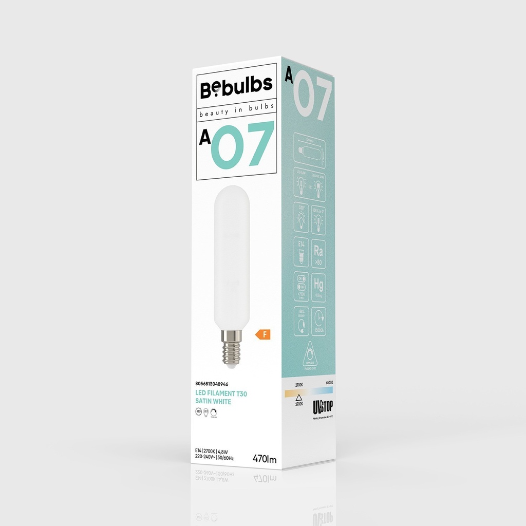 Frosted White Tubular LED Light Bulb 4.8W 470Lm E14 2700K Dimmable - A07 – photo 4