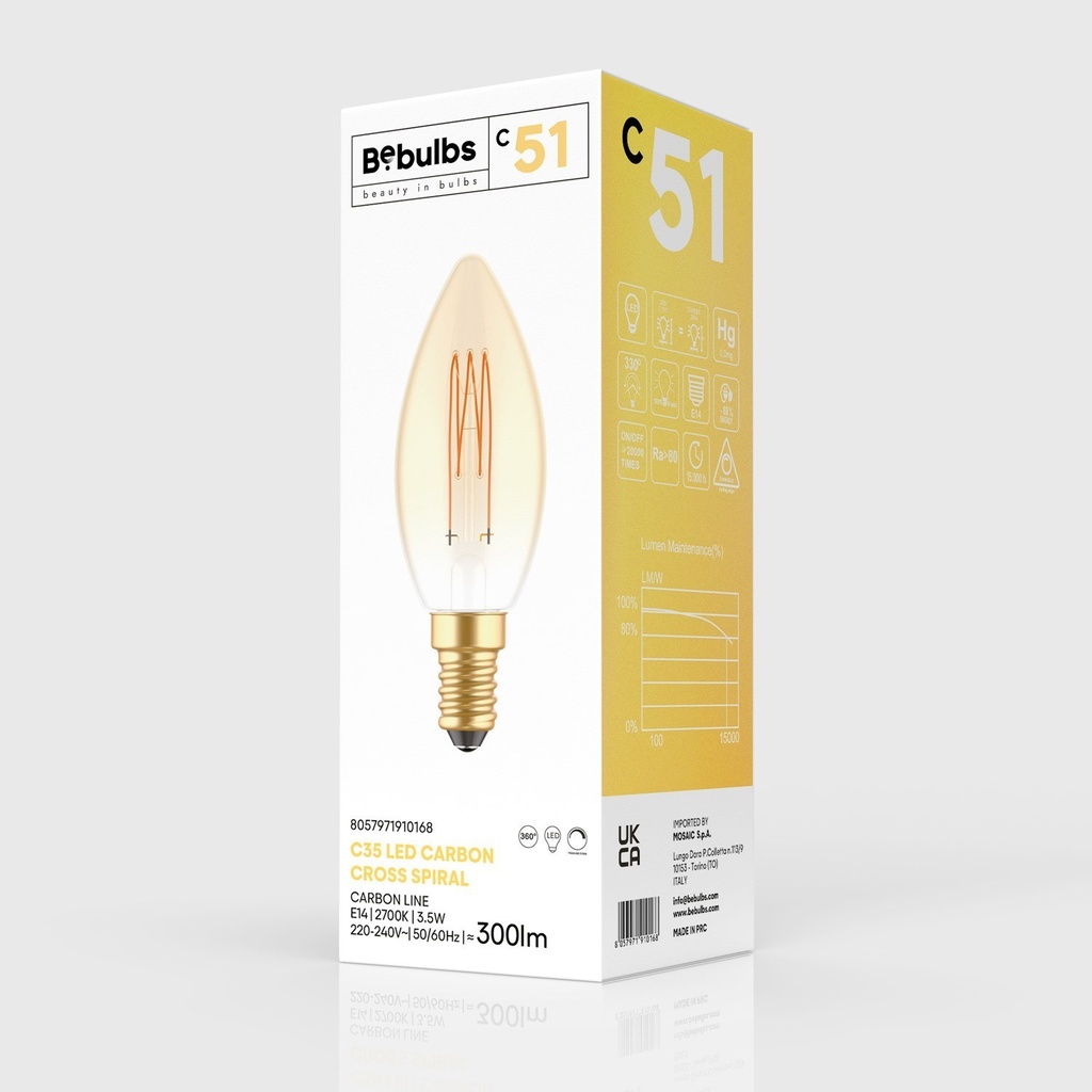 LED-Glühbirne Gold Carbon Line mit vertikalem Faden, Kerze C35 3,5 W 300 Lm E14 2700K dimmbar - C51 – Foto 4