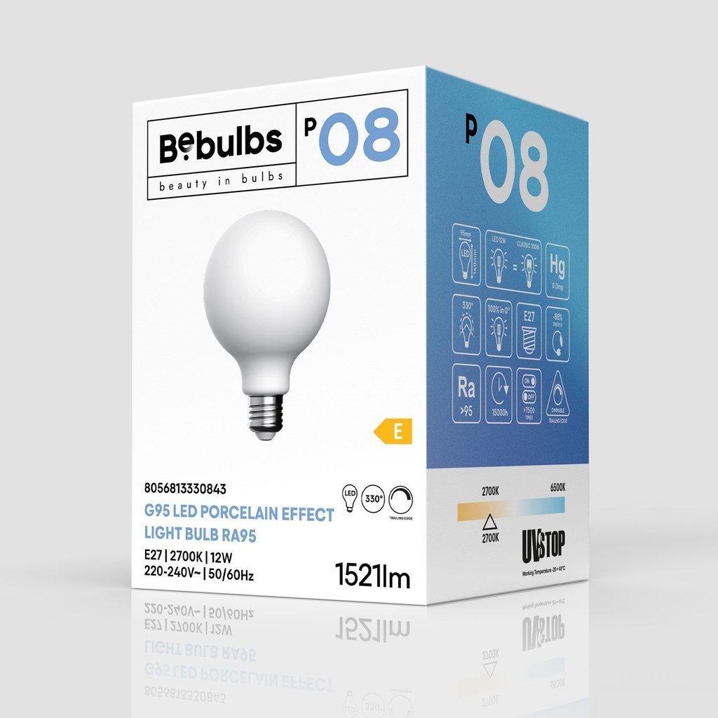 Lampadina LED Effetto Porcellana CRI 95 G95 12W 1521Lm E27 2700K Dimmerabile - P08 – foto 4
