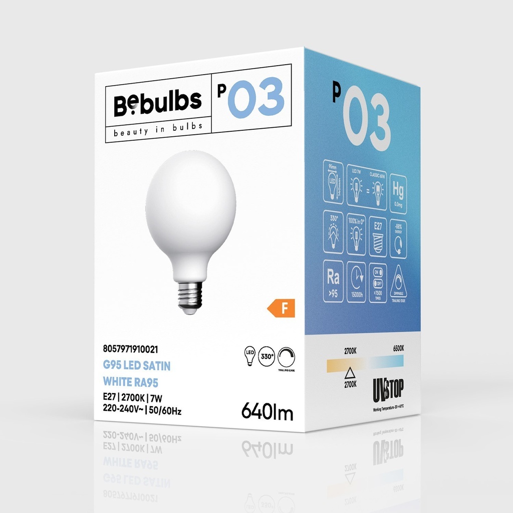 LED Porcelain Effect Light Bulb CRI 95 G95 7W 640Lm E27 2700K Dimmable - P03 – photo 4
