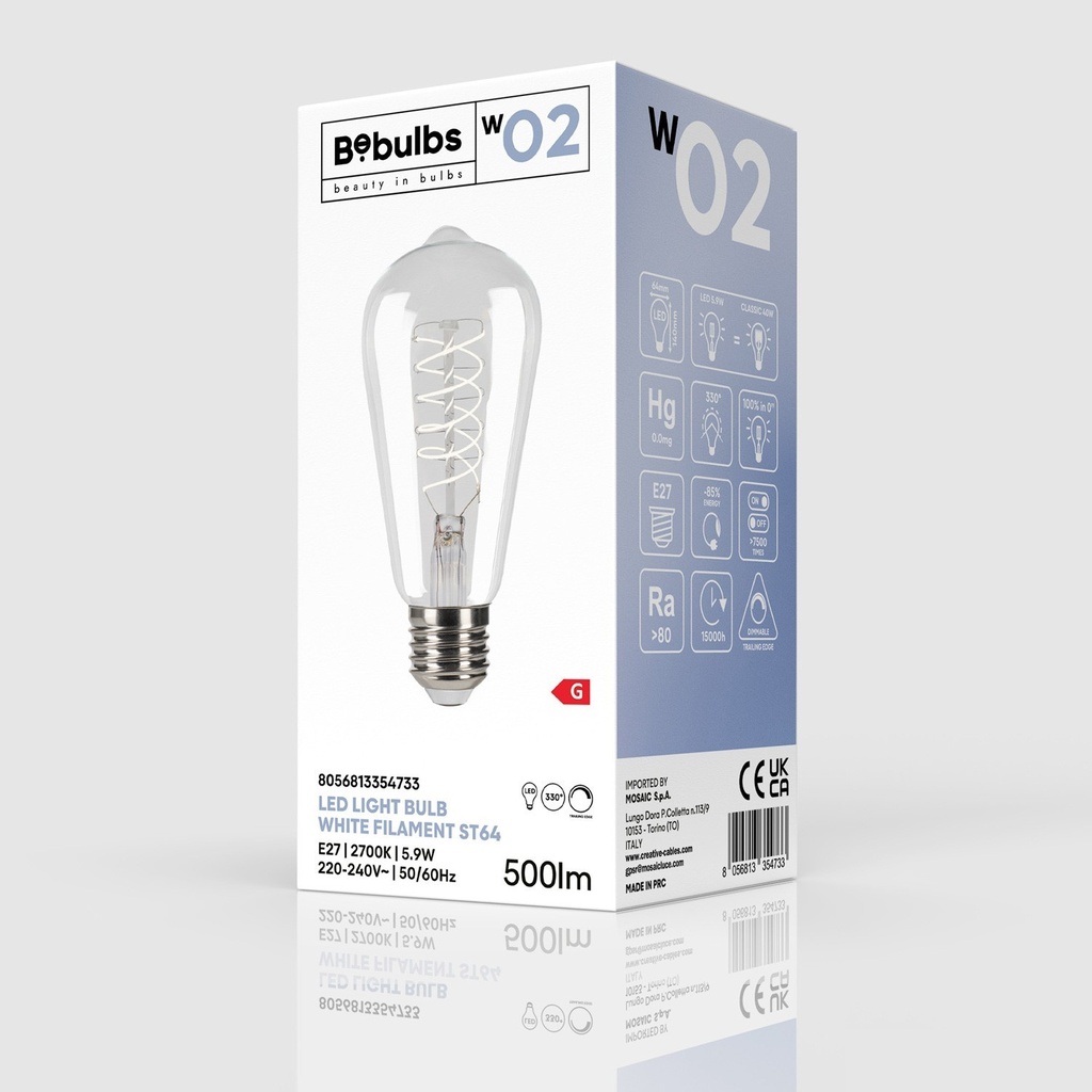 Lampadina LED Filamento Bianco Edison ST64 5,9W 500Lm E27 2700K Dimmerabile - W02 – foto 5