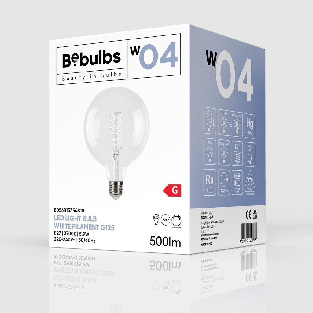 Lampadina LED Filamento Bianco Globo G125 5,9W 500Lm E27 2700K Dimmerabile - W04 – foto 5