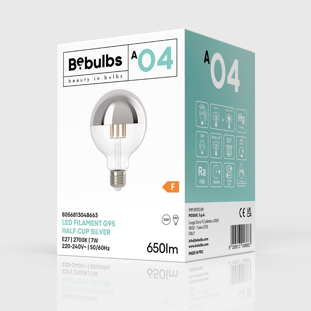LED Light bulb Silver Half Sphere Globe G95 7W 650Lm E27 2700K Dimmable - A04 – photo 4