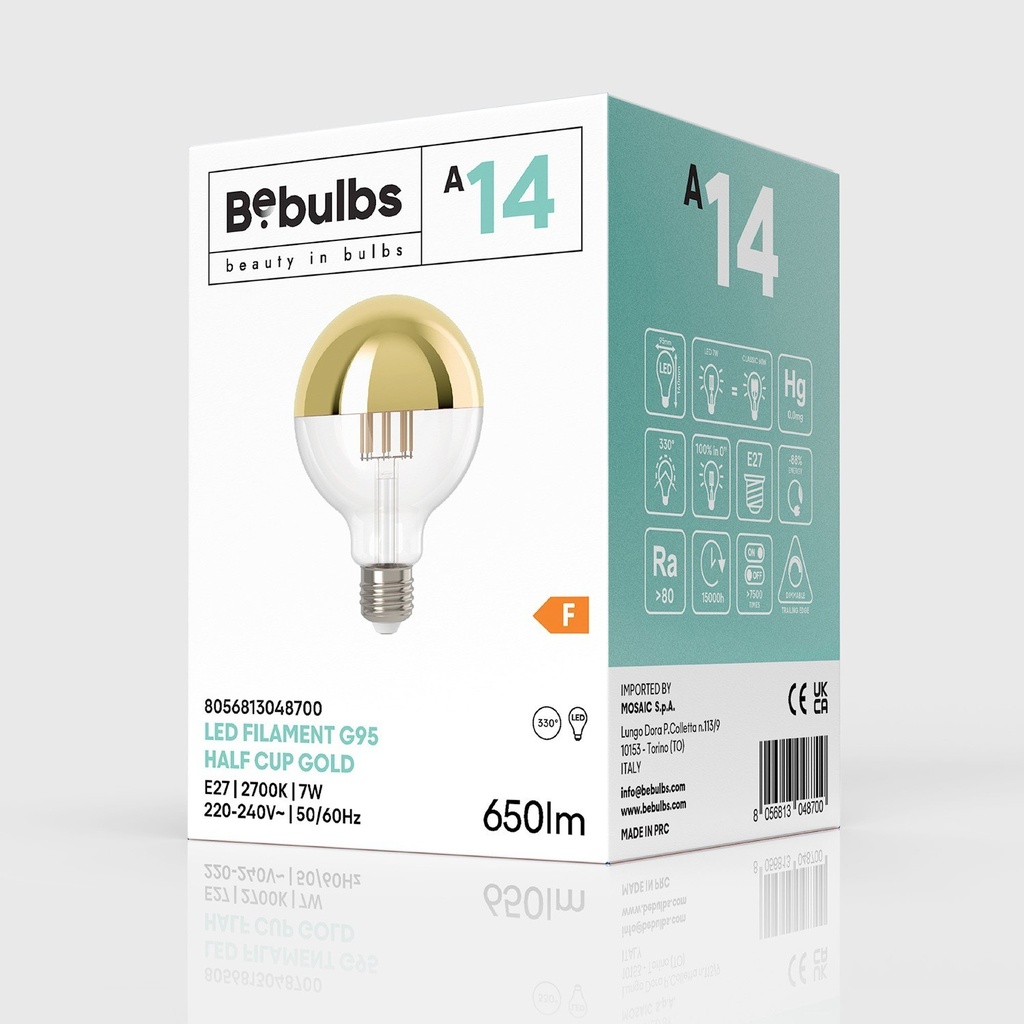 Ampoule LED Demi-sphère Or Globe G95 7W 650Lm E27 2700K Dimmable - A14 – photo 4