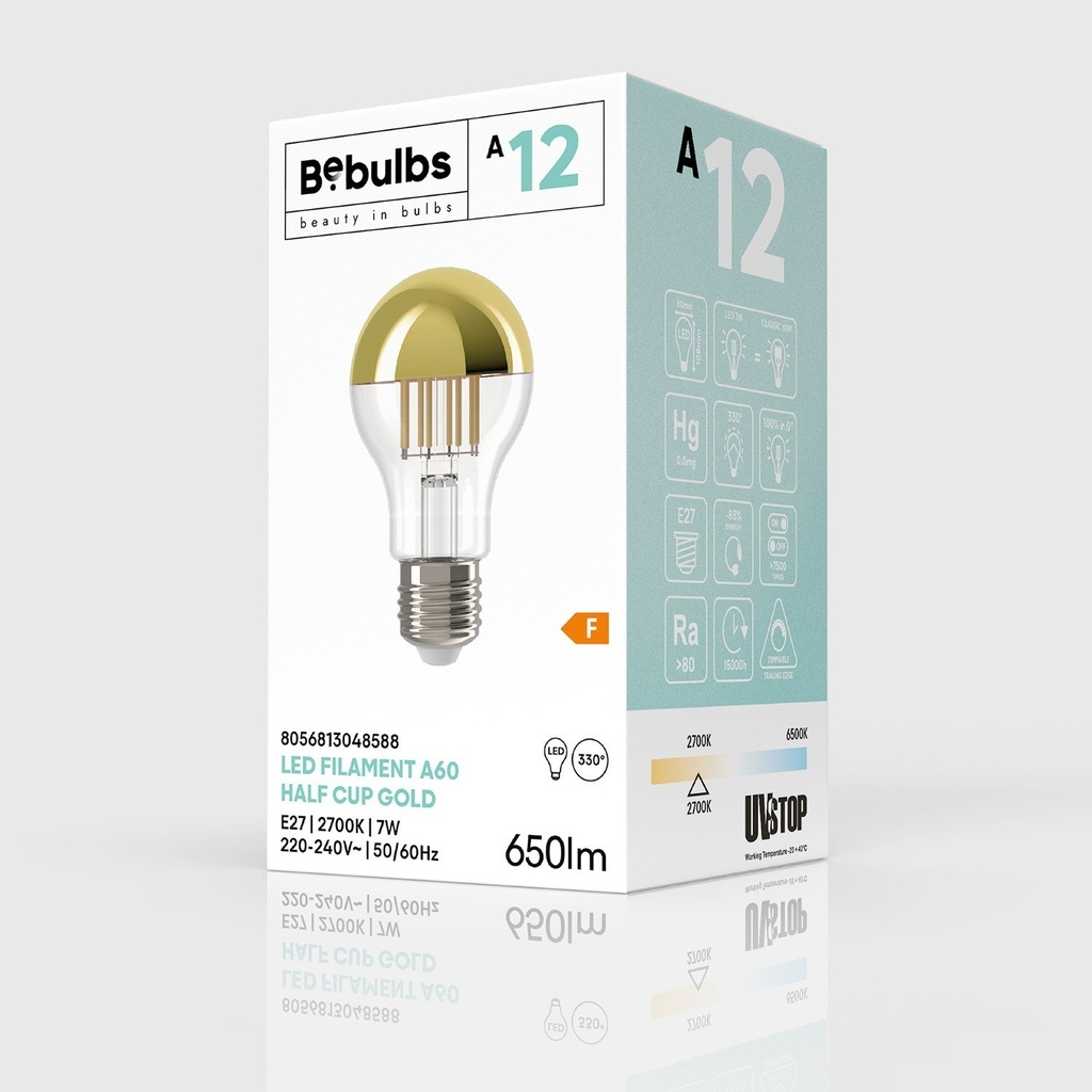 LED-Glühbirne Halb-Kugel Gold Tropfen A60 7W 650Lm E27 2700K dimmbar - A12 – Foto 4