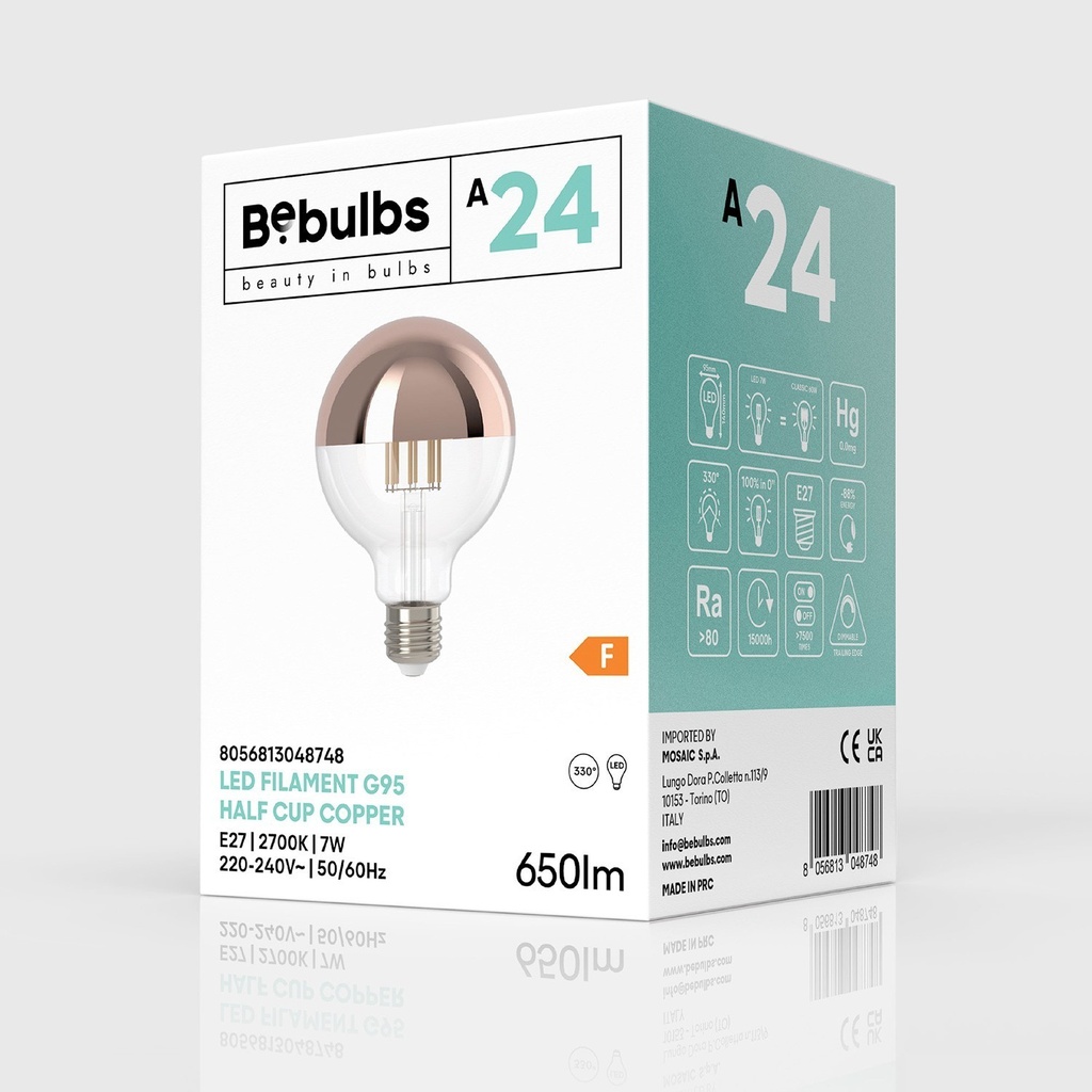 LED Light bulb Half Sphere Copper Globo G95 7W 650Lm E27 2700K Dimmable – A24 – photo 4