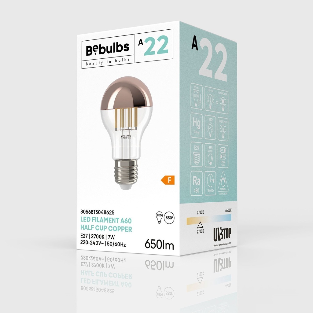 LED-Lampe Halbkugel Kupfer Tropfen A60 7W 650Lm E27 2700K dimmbar – A22 – Foto 4