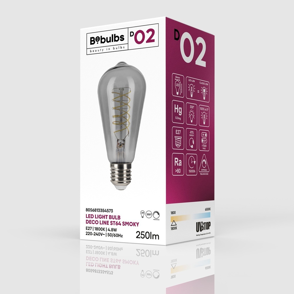 Lampadina LED Smoky Edison ST64 4,8W 250Lm E27 1800K Dimmerabile - D02 – foto 4