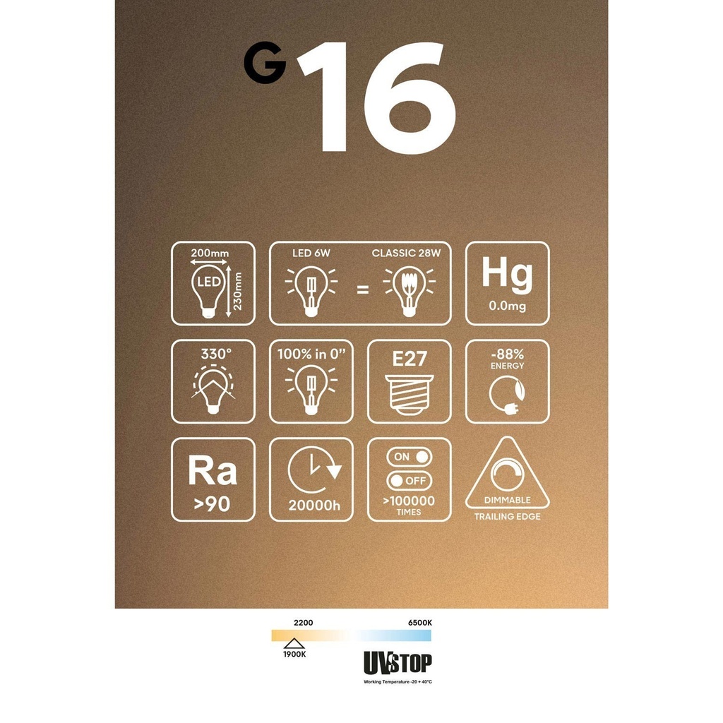 LED-Lampe Smoky Ghost Line CRI 90 G200 6W 300Lm E27 1900K Dimmbarkeit – G16 – Foto 6