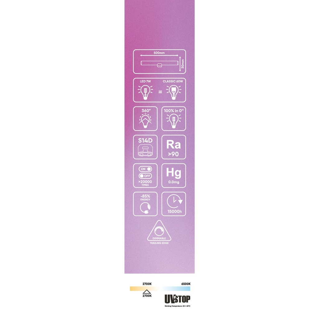 LED-Glühbirne Transparent CRI 90 Linear S14d – Länge 500 mm 7W 620Lm 2700K dimmbar – S02 – Foto 6