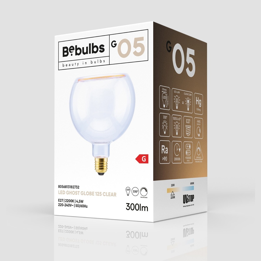 Lampadina LED Trasparente Ghost Line CRI 90 G125 4,5W 300Lm E27 2200K Dimmerabile - G05 – foto 5