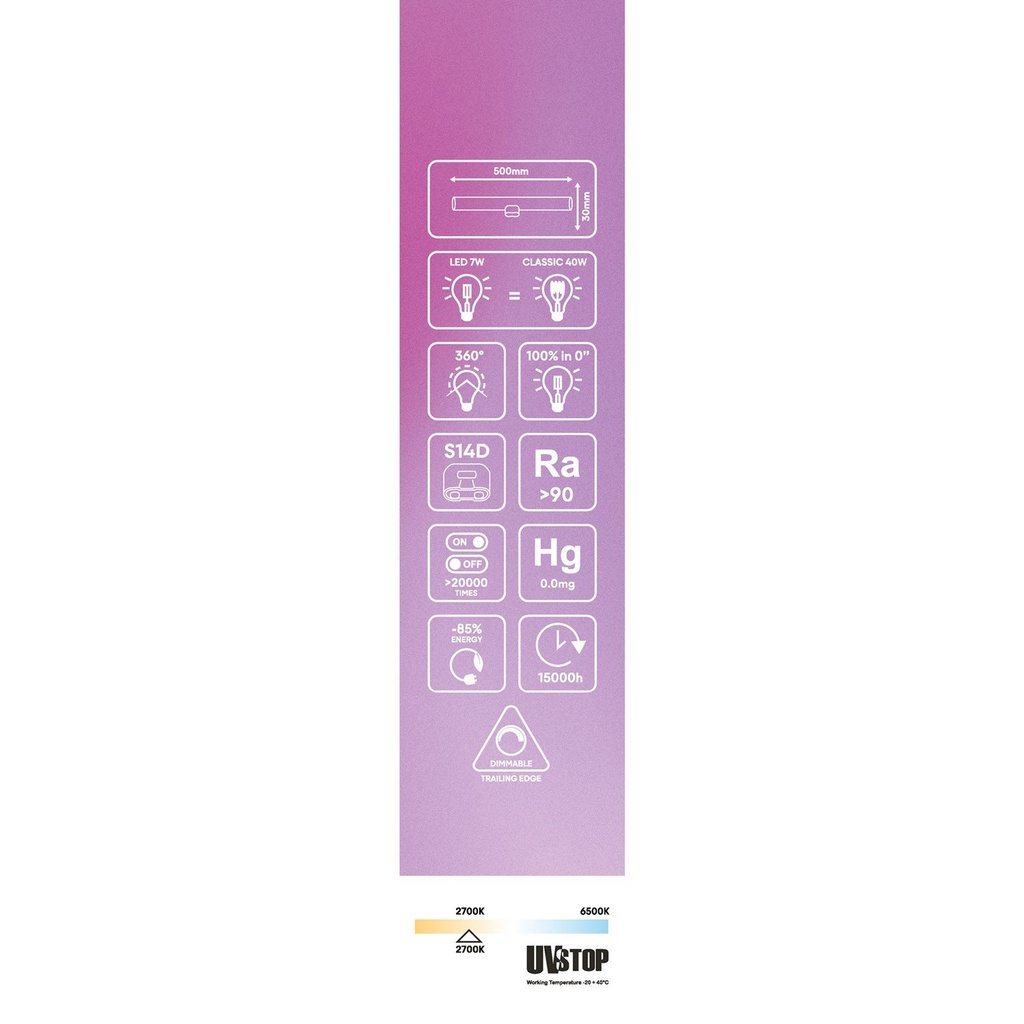 Ampoule LED Effet Porcelaine CRI 90 Linéaire S14d - longueur 500 mm 7W 560Lm 2700K Dimmable - S12 – photo 6